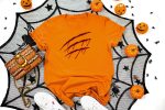 11. Orange Ghost Halloween Shirt