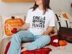 8. White Unisex Teacher Halloween Shirt
